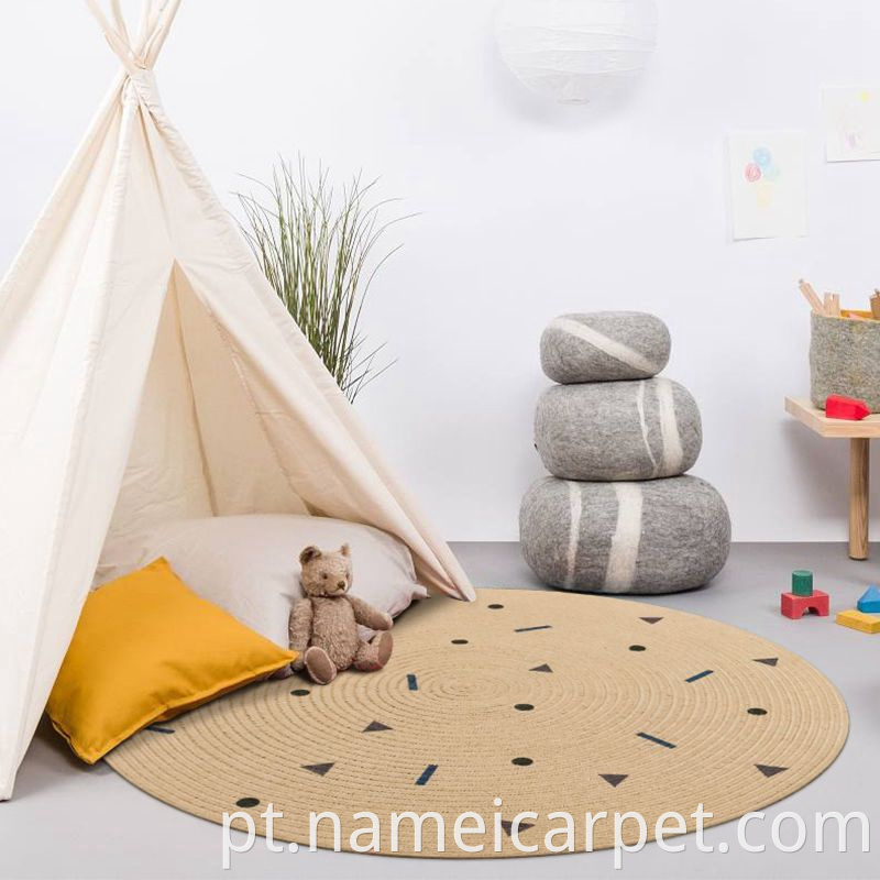 Eco-friendly natural hemp Jute printed round play mats for baby Kids children